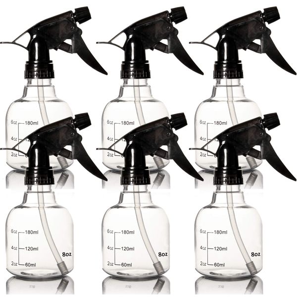 Youngever 6 Pack Empty Plastic Spray Bottles, Spray Bottles for Hair and Cleaning Solutions (8 Ounce)