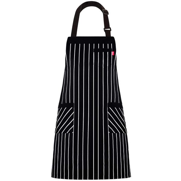 ALIPOBO Aprons for Women and Men, Kitchen Chef Apron with 3 Pockets and 40" Long Ties, Adjustable Bib Apron for Cooking, Serving - 32" x 28" - Black/White Pinstripe - 1 Pcs