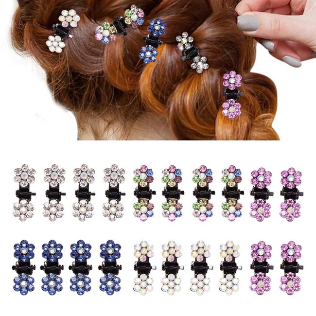 BZKSER Mini Haarspangen - 20 Stück Strass Haarclips Klein Haarklammer Glitzer Haarspange Blume Haarnadeln Metall Haargreifer Kristall Haarklauenclips für Frauen Mädchen Kinder Damen