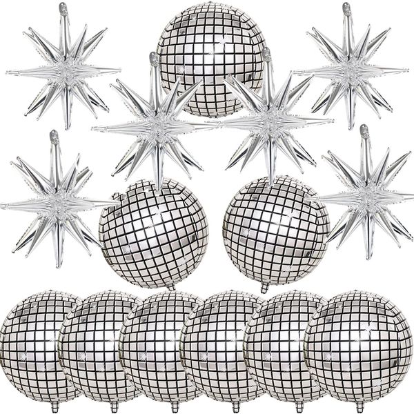 15 Pcs Disco Ball Balloons, Huge Silver Explosion Star Aluminum Foil Balloons for Birthday, Bachelorette Party, 70s 80s 90s Theme Disco Party Decorations Supplies,Disco Fever Party Decoration