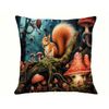 1pc Forest Squirrel Mushroom Polyester Pillow Cover, Cushion Cover, Sofa Decor,