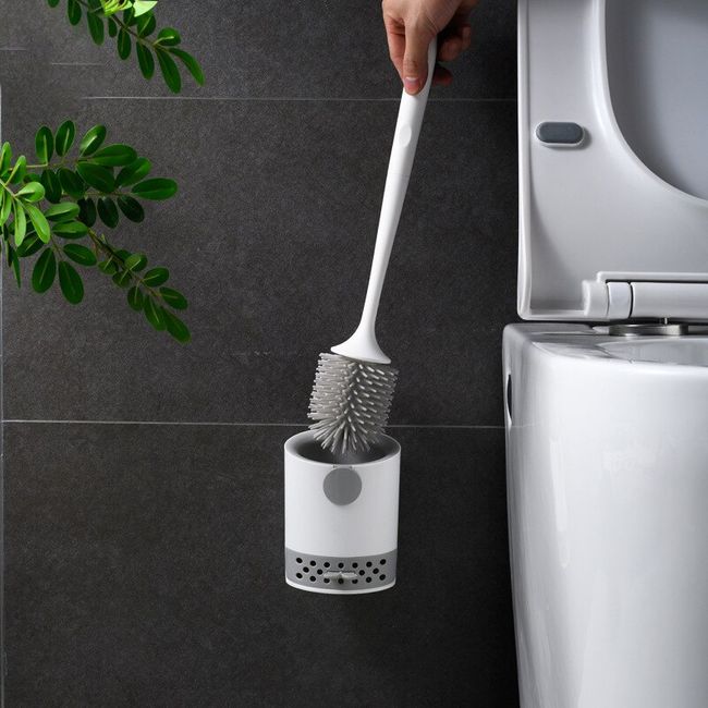 Gray Silicone Toilet Brush Set With Wall-mounted Stand, No Dead Angle  Cleaning For Household Bathroom