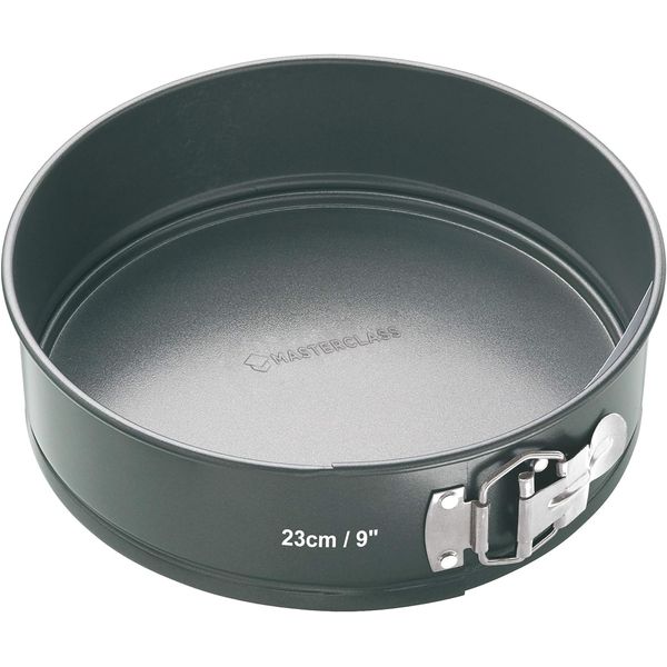 MasterClass Non-Stick Cake Tin for Baking, Spring Form Loose Base, Round 23cm (9"), Sleeved, Grey