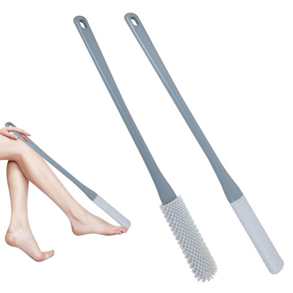 2Pcs Toe Cleaning Brush Set, Silicone Foot Brush with Long Handle, Toe Gaps Cleaning Brush, Exfoliator Dead Skin, Foot Scrubber Nail Cleaner for Seniors, Elderly, Disabled Men and Women (Gray)