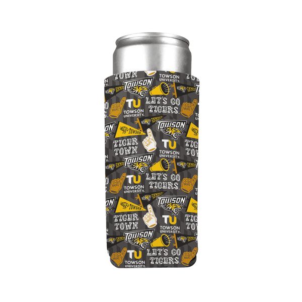 Towson University Fan Pattern / Slim Can Cooler - 10/$6 Each / Grey