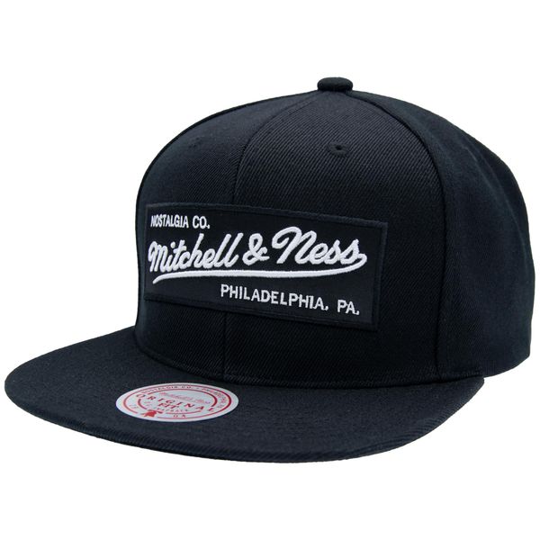 Mitchell & Ness 2 Tone Box Logo Flat Visor Snapback Baseball Cap, black / white