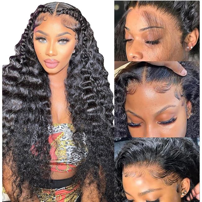 Deep Wave Lace Front Wigs Human Hair 13X4 Lace Front Wigs Human Hair 180% Density 24inch HD Transparent Lace Frontal Wigs Human Hair Wigs for Black Women Glueless Curly Lace Frontal Wigs Human Hair