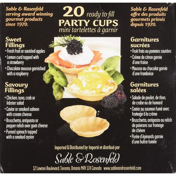 Sable & Rosenfeld Party Cups - 20 Mini Tart Shells for Filling with Sweet or Savory for Mini Quiche, Mini Pie Crusts - Mini Pastry Shells