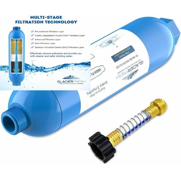 GLACIER FRESH RV Inline/Marines Water Filter with Flexible Hose Protector,... 