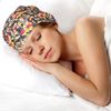 4 Pieces Satin Lined Sleep Cap Double Layer Silk Sleeping Bonnet Slouchy Beanie Slap Hat for Women Curly Hair (Orange, Blue Leaves, Orange Grid, Black Spiral)
