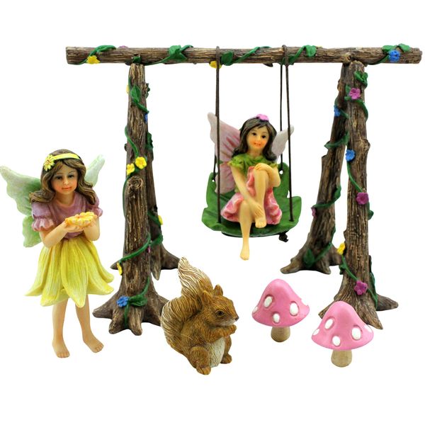 PRETMANNS Fairies for Fairy Garden - Fairy Garden Kit, with Fairy Garden Fairies - Garden Fairies & Fairy Garden Swing - 6 Items