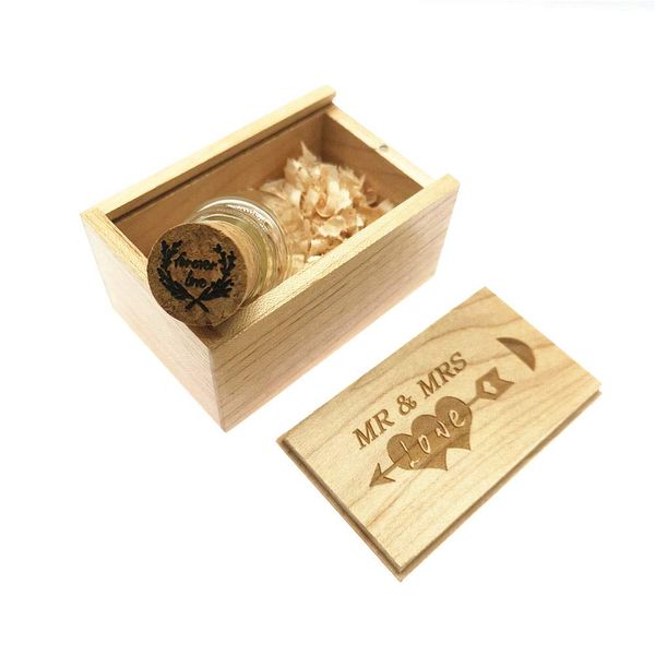 LXSINO 32GB USB Stick Glasflasche mit Holzbox, USB Stick Pendrive für Hochzeit, Freunde, Familie