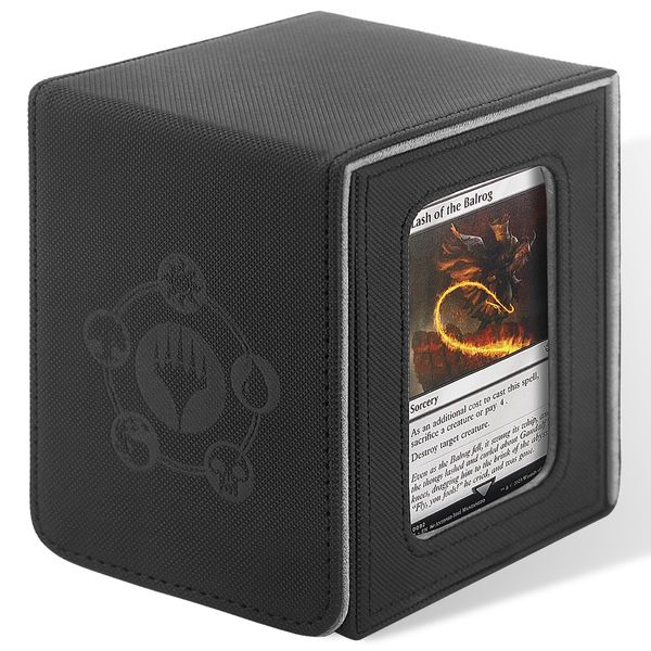 Gulnara Deck Box For MTG Commander Deck, Fits 100+ Cards, Magnetic Card Box Organizer With Window Display & 2 Dividers,Deck Storage Box Perfect for Magic Commander TCG CCG Magic Cards (Black&Grey)