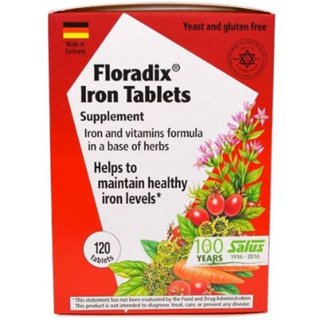 FLORA Floradix Iron Tablets Gluten Free, 120 Bars, 1 Pack, 120 Tablets