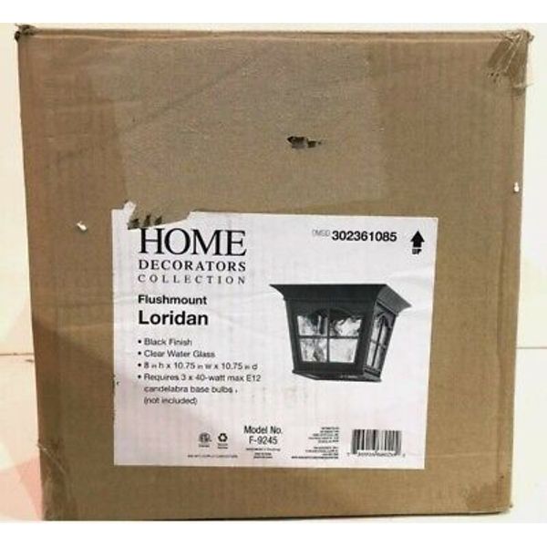 Home Decorators Loridan Square 3-Light Black Outdoor Flush Mount Light Open Box