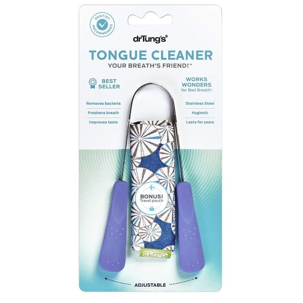 DrTung’s Stainless Tongue Scraper - Tongue Cleaner for Adults, Kids, Helps Freshens Breath, Easy to Use Comfort Grip Handle, Comes with Travel Case - Stainless Steel Tongue Scrapers (1 Pack)