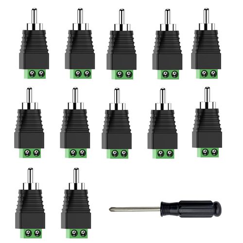 PANPEO RCA to Speaker Wire Adapter, Phono RCA Male Plug Solderless Converter Audio/Video Speaker Wire Connectors Solderless Adapter - 12 Pack(Package Includes Screwdriver)