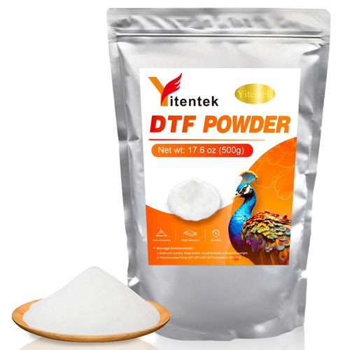 DTF Powder - 500g / 17.6oz White Digital Transfer Hot Melt Adhesive, DTF PreTreat Transfer Powder for All DTF and DTG Printers, DTF Hot Melt Adhesive Powder for All Fabric, 1.1LB