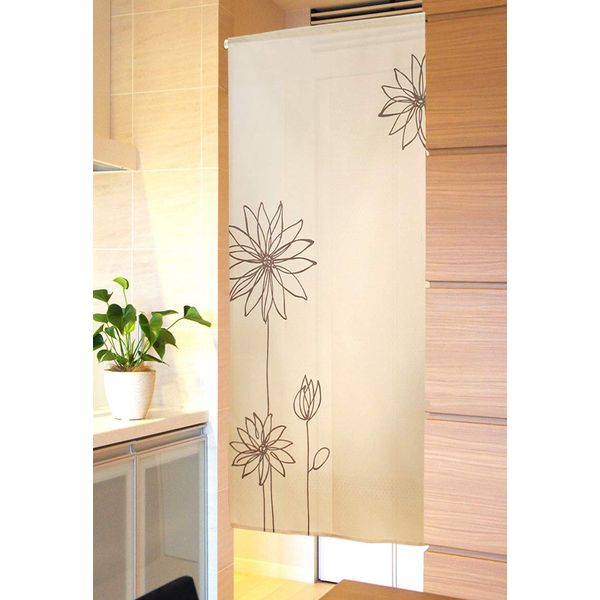 Noren Stylish Scandinavian Room Divider Curtain Long, Width 33.5 x Length 66.9 inches (85 x 170 cm), Floral Pattern, Line Flower, Beige 2134