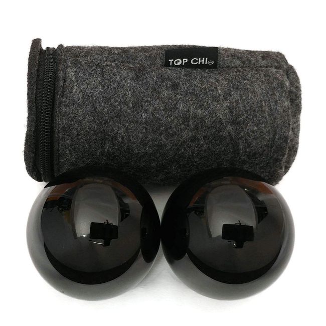 Top Chi Black Obsidian Baoding Balls with Carry Pouch for Hand Therapy, Exercise, and Stress Relief (Large 1.9 Inch)