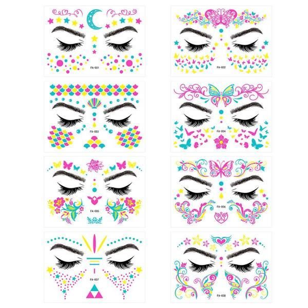 Glow In The Dark Tattoo Face Temporary Waterproof Fairy Butterfly Wings Glitter Sticker, Art Fake Women Makeup Dance Music Festival