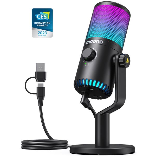 MAONO Gaming USB Microphone with Software, Programmable RGB Mic for Recording, Streaming, Podcast, PS5, PS4, PC, Computer, DM30 RGB