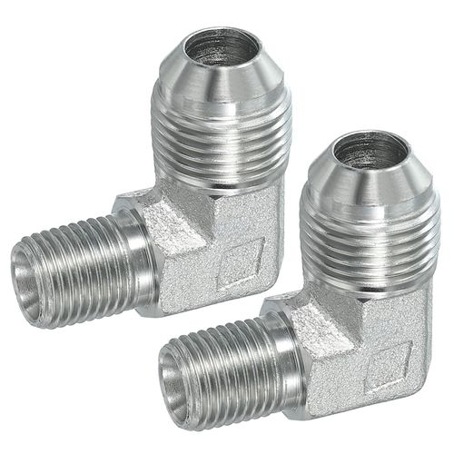 PATIKIL 90 Degree Pipe Adapter, 3/4" Male 37° Flare JIC x 1/4" BSPT Male Connector Carbon Steel Elbow Fitting for Air Hydraulic Fluid Fuel Water Oil, Silver