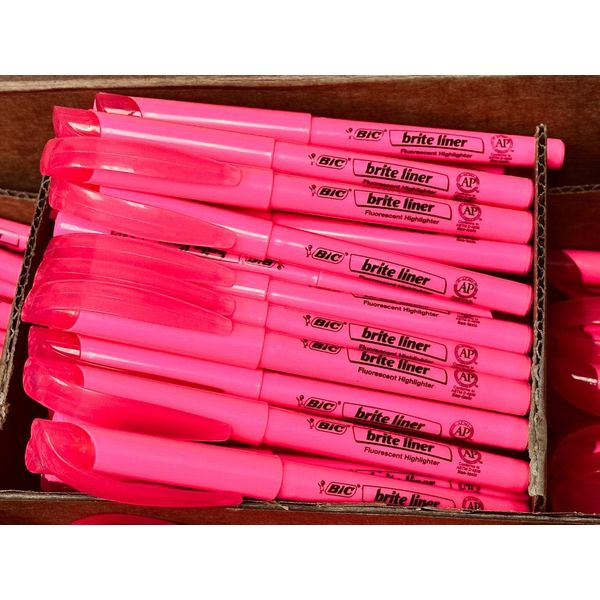 25 BIC Brite Liner Chisel Tip Highlighter Fluorescent Pink Highlighters NEW