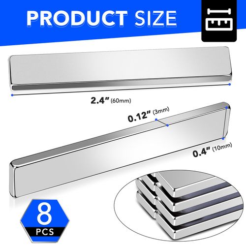 DIYMAG 8 Pack Powerful Neodymium Bar Magnets Rare Earth Magnet Bar, Strong Bar Magnets Neodymium Magnets with Double Sided Adhesive-60x10x3mm