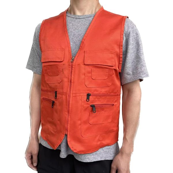 Rizanee Men's Hunting Vest Reddish Orange Safety Vests with Multiple Pockets (Tag L/US S)