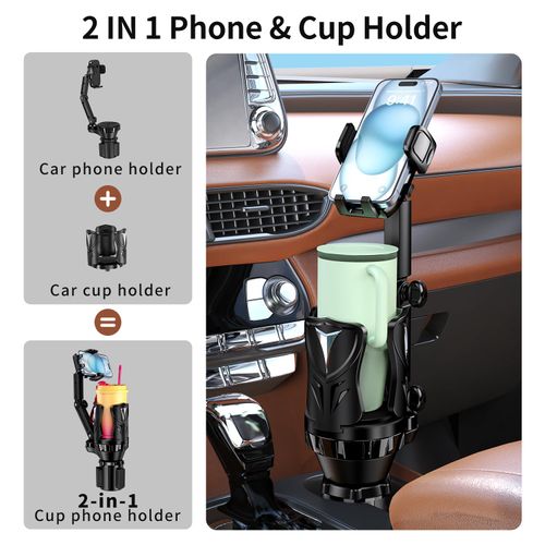 Phone Holders for Your Car, Adjustable Car Cup Holder Expander with Rubber Grip, Secure Hold, Multi-Scenario Use for Drivers, Commuters & Road Trips, Universal Fit for Up to 5.31'' Drinks/Mugs/Foods
