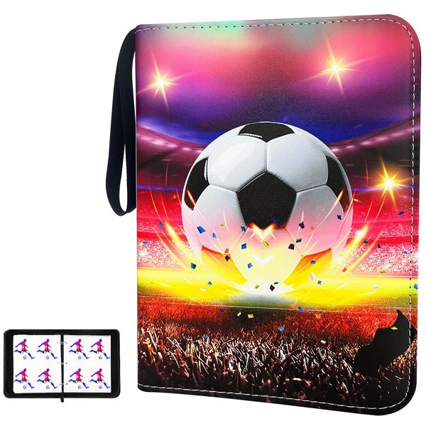 Yisheme 900 Cards Soccer Card Binder, 9-Pocket Card Collections Trading Card Binder 50 Pages Double-Sided Cards Holder with Zipper 3-Ring Card Album for Sports Soccer Card Sleeves Protectors