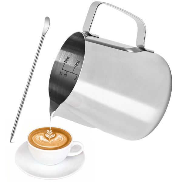 FIOUSY Milk Frothing Pitcher, Stainless Steel Milk Pitcher Cup, Perfect for Espresso Machines, Milk Frothing Jug for Making Coffee Cappuccino (600ml (20oz))