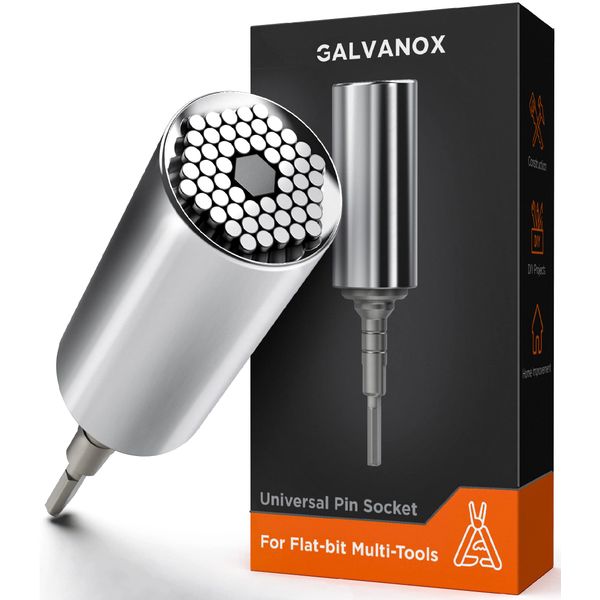 Galvanox Universal Socket Adapter Compatible with Leatherman Flat Bit System - Skeletool, Surge, MUT, Wave Plus and Signal Multitool Kit Set (Multi-Tool Accessories)