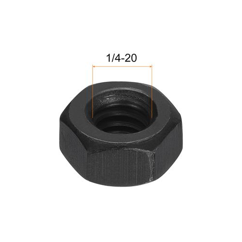 sourcing map 1/4-20 Hex Nuts, Carbon Steel Grade 8.8 Black Oxide Hexagon Nut for Screw Bolt, 20 of Pack