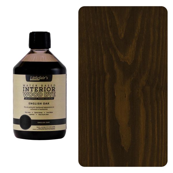 Littlefair's Wood Stain Water Based - 500 ml - Indoor Furniture Stain Light & Dark Finishes - Special Non Toxic & Eco Friendly Formula - Wood Stain for Crafts - Colour: English Oak