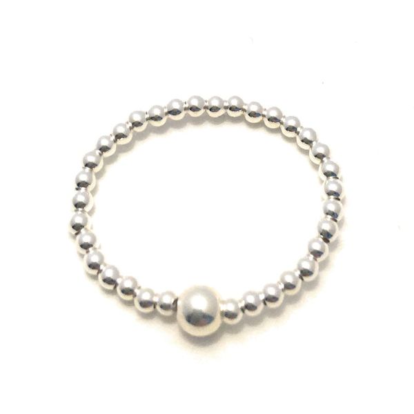 Sterling Silver 925 Beaded Stretch 2mm And 4mm Ring