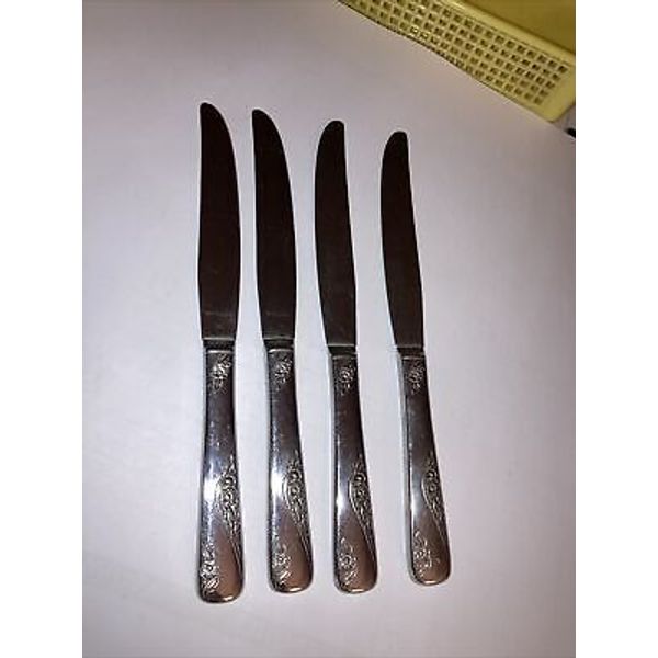 Set 4 Everbrite “Favorite” Pattern Bright Shiny Stainless Steel Dinner Knives