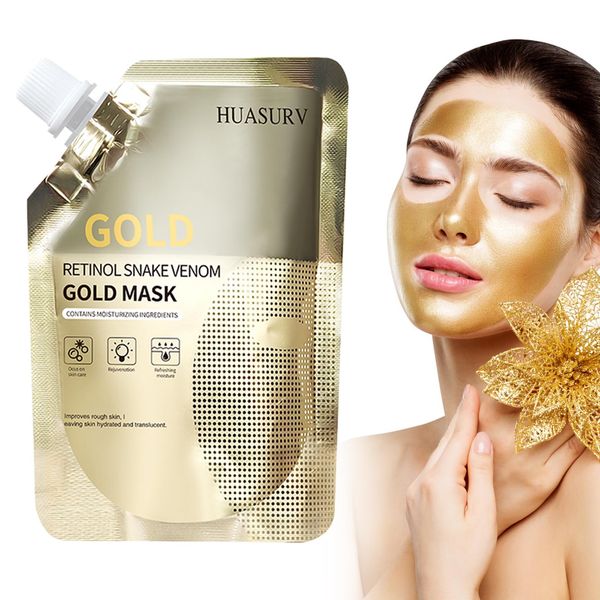 Retinol Schlangengift Peptid Goldmaske,Retinol Snake Venom Gold Mask,Peptide Gold Facial Mask,Anti-Aging Gold Face Mask,Straffendes Gesichtsmaske,Reduziert Feine Linien und Reinigt Poren