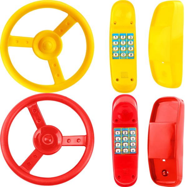 Restroma 4 Pack Playground Accessories for Kids Outdoor Playground Steering Wheel Priate Ship Wheel Plastic Telephone Phone Toy Swing Set for Playground Backyard Playhouse Tree House (Yellow,Red)