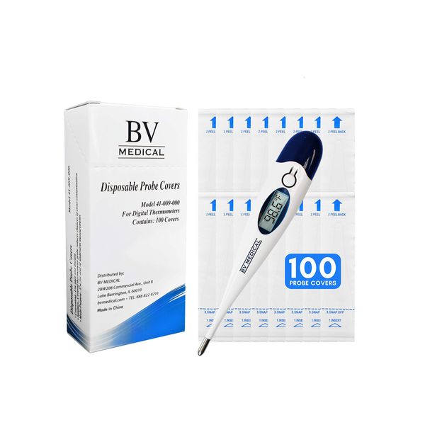 BV Medical Digital Thermometer Rigid Tip 10sec. W/100 Probe Covers Pack