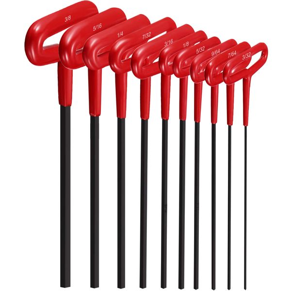 Honoson 10 Pieces T-handle Hex Key Set Hex Key Kit Sizes 3/32, 7/64, 1/8, 9/64, 5/32, 3/16, 7/32, 1/4, 5/16, 3/8 Inches