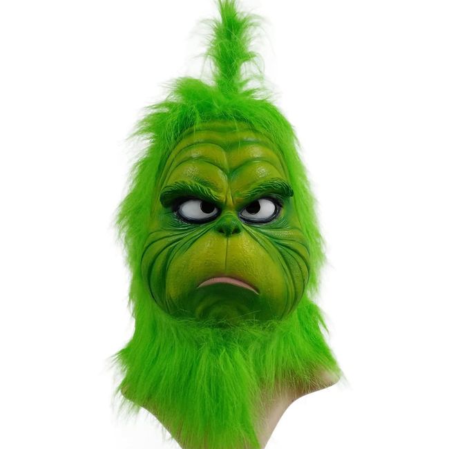 Senua The Grinch Mask Costume with Green Furry Fur For Christmas Cosplay Party Latex Props Green Monster Mask, Garden Yard Party Cute Props Green