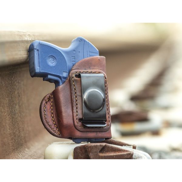 OUTBAGS USA LS4LCPX (Brown-Right) Full Grain Heavy Leather IWB Conceal Carry Gun Holster for Ruger LCP (not for LCP 2) 380 with Crimson Trace Laser. Handcrafted in USA.