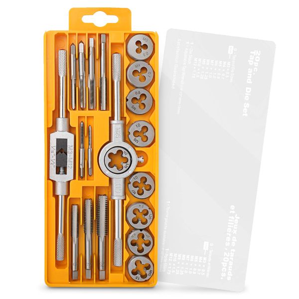 Hi-Spec 20pc Metric Tap & Die Set. Complete M3 to M12 Tapping and Threading Tools with Tap Wrench Accessories