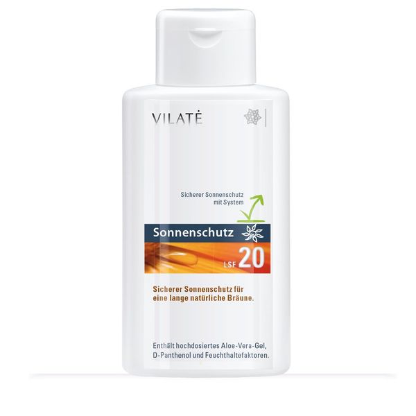 Vilate sicherer Sonnenschutz LSF 20! Mit viel Aloe-Vera Gel. Inhalt 250 ml