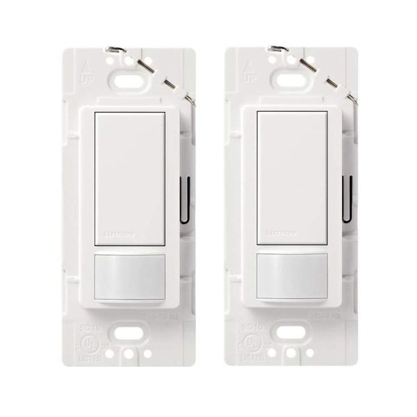 Lutron Maestro Motion Sensor Switch, Auto On and Off Motion Sensor, Works With Existing Wiring, 2 Amp, Single Pole, MS-OPS2H-2-WH, White (2-Pack)