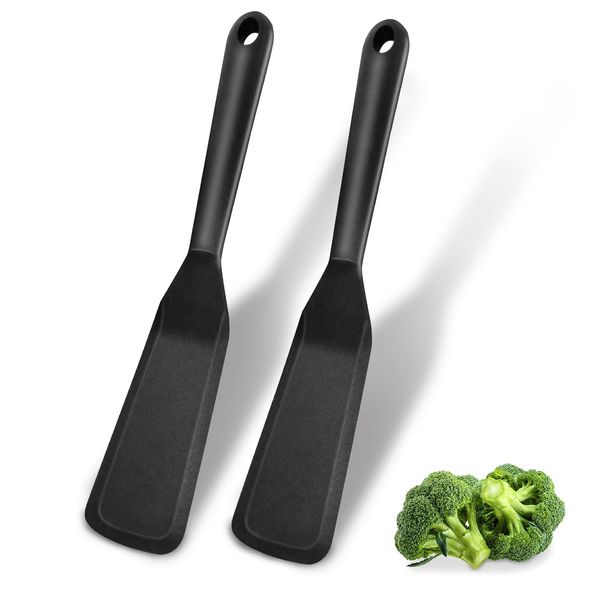 Pfannenwender Silikon 2 Stück, Antihaft Silicone Spatula, Hitzebeständig Pfannenwender Spatula Für Kochen Fisch, Pfannkuchen, Eier, Pizza, Steak, BPA-frei (Schwarz)