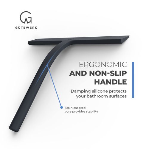 GÜTEWERK Shower Squeegee for Glass Doors, Silicone Window Squeegee, Bathroom and Glass Cleaning - Black - 9 Inch