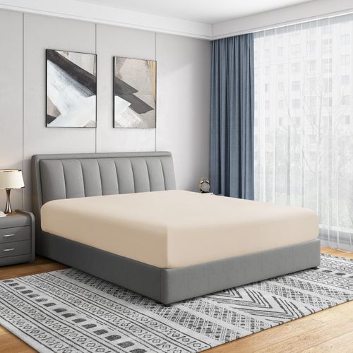 Cathay Home King Fitted Sheet - Double Brushed Ultra Soft – Wrinkle & Fade Resistant - 14" Standard Pocket Fitted Sheet Only - Good Fit for 12"-16" Deep Mattress (King, Cream)